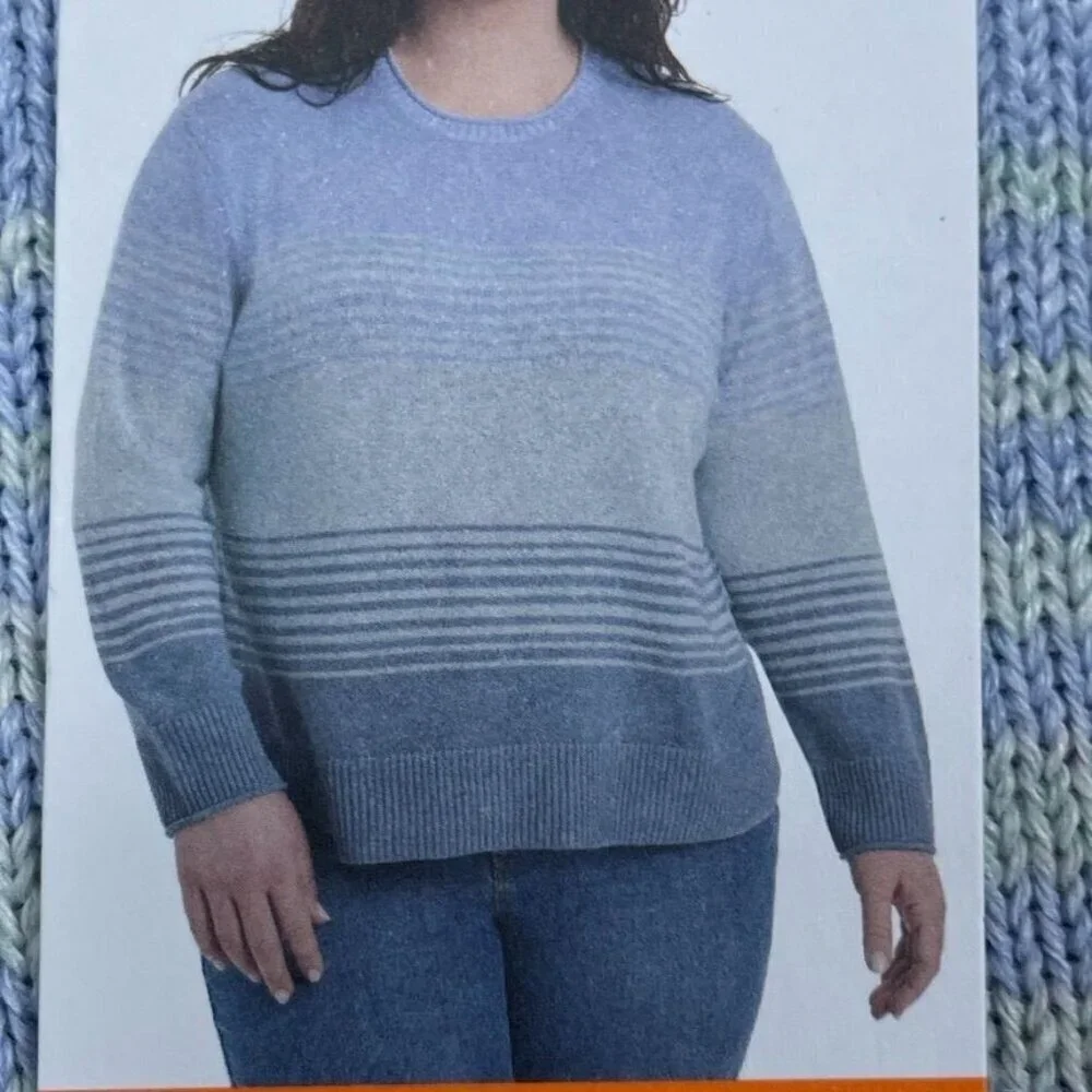 Ella Moss XXL Blue Striped Sweater Crewneck Long Sleeve Knit Lightweight a0598